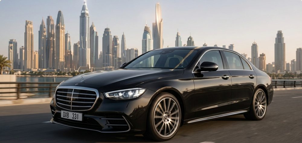 Chauffeur-driven car ready for an airport transfer in Dubai